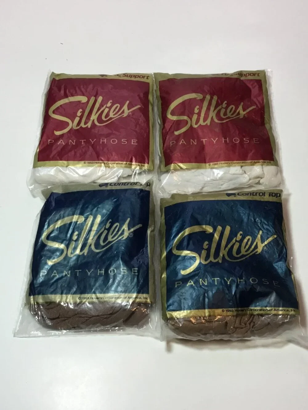 Lot of 4 NOS Silkies Control Top Pantyhose And TLC Panty Hose Queen White/Beige